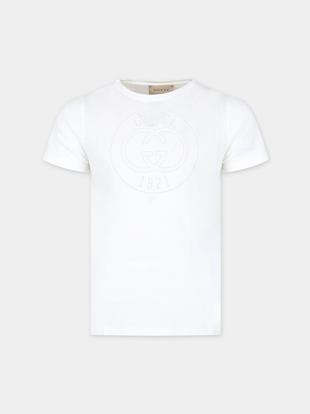 White t-shirt for kids with logo Gucci 1921